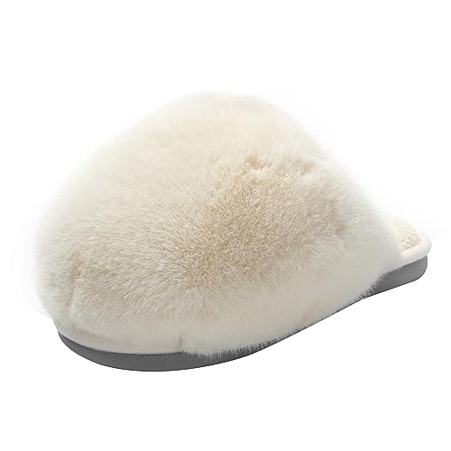 JOMIX Winter Hausschuhe Damen Warme Flauschige Pantoffeln Weiche Plüsch Slippers Modische Puschen Indoor (Weiß, 39 EU) von JOMIX