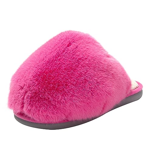 JOMIX Winter Hausschuhe Damen Warme Flauschige Pantoffeln Weiche Plüsch Slippers Modische Puschen Indoor (Fuchsia, 38 EU) von JOMIX