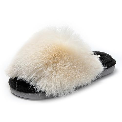 JOMIX Winter Hausschuhe Damen Warme Pantoffeln Offener Zehen Weiche Plüsch Puschen Modische Slippers Indoor (Weiß, 41 EU) von JOMIX