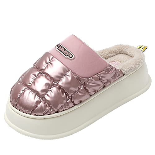 JOMIX Winter Hausschuhe Damen Warme Plüsch Gefüttert Pantoffeln Puff Slippers Plateau Puschen Indoor Outdoor (Lila Größe Klein 1 Nummer, 38/39 EU) von JOMIX