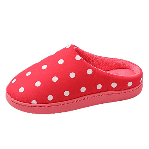 JOMIX Winter Hausschuhe Damen Warme Plüsch Gefüttert Pantoffeln mit Punkten Bequeme Slippers Rutschfeste Puschen Indoor (Rot, 37 EU) von JOMIX