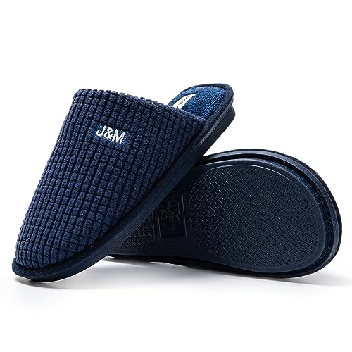 JOMIX Winter Hausschuhe Herren Warme Gefüttert Pantoffeln Weiche Baumwolle Puschen Indoor (Marine, 45 EU) von JOMIX
