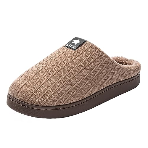 JOMIX Winter Hausschuhe Herren Warme Stricken Pantoffeln Bequeme Slippers Puschen Indoor (Beige, 44 EU) von JOMIX