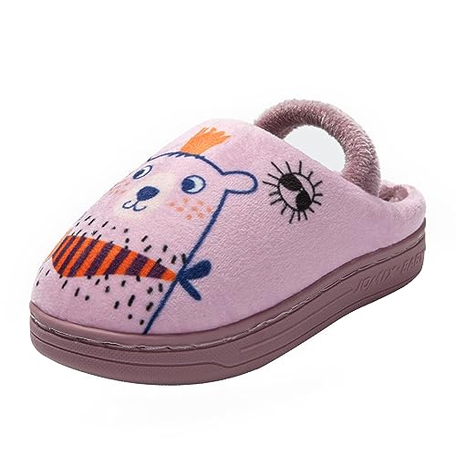 JOMIX Winter Hausschuhe Kinder Junge Mädchen Warme Pantoffeln mit Knöchelriemen Kleinkinder Puschen Indoor Outdoor (Lila, 26 EU) von JOMIX