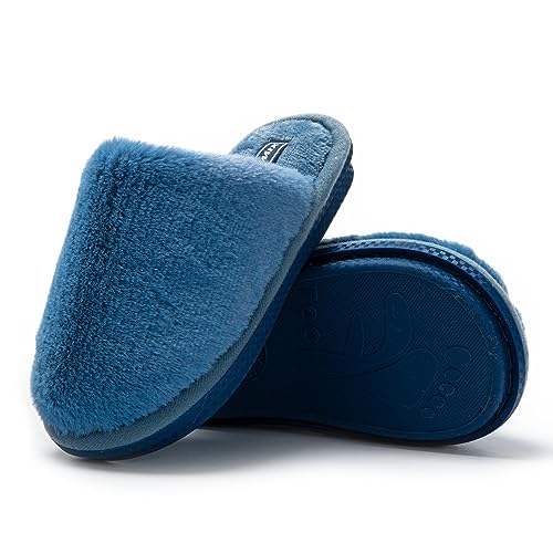 JOMIX Winter Hausschuhe Kinder Jungen Mädchen Warme Flauschige Pantoffeln Weiche Einfarbige Slippers Indoor (Blau Größe Klein 1 Nummer, 31 EU) von JOMIX