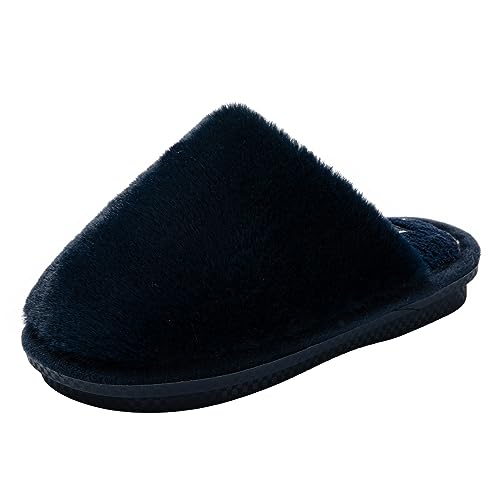 JOMIX Winter Hausschuhe Kinder Jungen Mädchen Warme Flauschige Pantoffeln Weiche Einfarbige Slippers Indoor (Marine Größe Klein 1 Nummer, 31 EU) von JOMIX