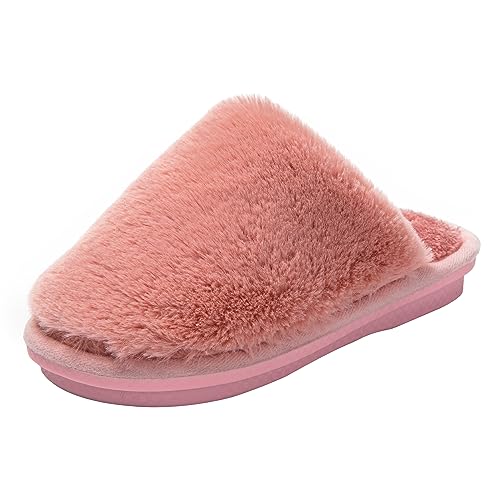 JOMIX Winter Hausschuhe Kinder Jungen Mädchen Warme Flauschige Pantoffeln Weiche Einfarbige Slippers Indoor (Rosa Größe Klein 1 Nummer, 31 EU) von JOMIX