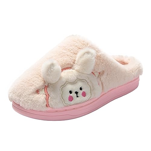 JOMIX Winter Hausschuhe Kinder Jungen Mädchen Warme Flauschige Pantoffeln mit Tiger Kaninchen Weiche Plüsch Gefüttert Puschen Indoor (Rosa Kaninchen Größe Klein 1 Nummer, 30 EU) von JOMIX