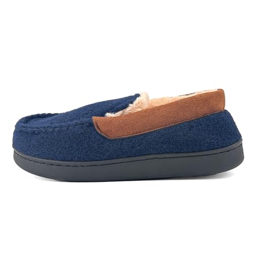 JOMIX Winter Mokassin Hausschuhe Herren Warme Filz Pantoffeln Plüsch Gefütterte Slippers Indoor (Navy Größe Klein 1 Nummer, 46 EU) von JOMIX