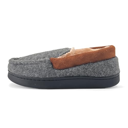 JOMIX Winter Mokassin Hausschuhe Herren Warme Filz Pantoffeln Plüsch Gefütterte Slippers Indoor (Hellgrau Größe Klein 1 Nummer, 44 EU) von JOMIX