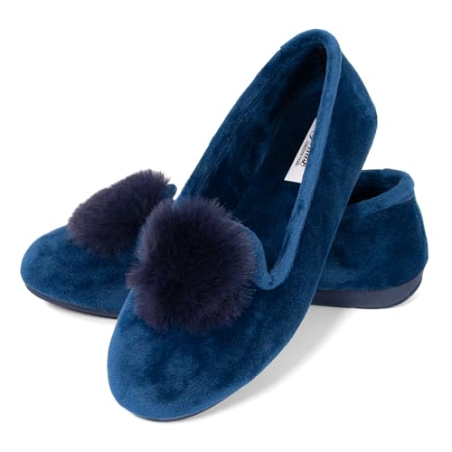 JOMIX Winter Mokassins Damen Elegante Loafers Spanische Warme Plüsch Hausschuhe Slippers Indoor (Navy Ball, 40 EU) von JOMIX