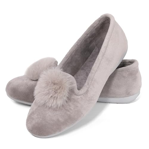 JOMIX Winter Mokassins Damen Elegante Loafers Spanische Warme Plüsch Hausschuhe Slippers Indoor (Silber Ball, 41 EU) von JOMIX