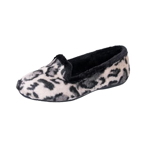 JOMIX Winter Mokassins Damen Elegante Loafers Spanische Warme Plüsch Hausschuhe Slippers Indoor (Weiß Leo, 38 EU) von JOMIX