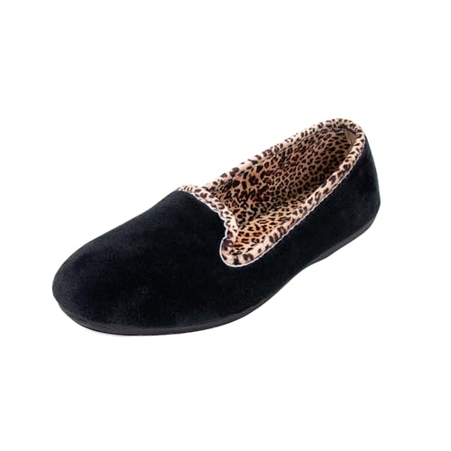 JOMIX Winter Mokassins Damen Elegante Loafers Spanische Warme Plüsch Hausschuhe Slippers Indoor (Schwarz Leo, 36 EU) von JOMIX