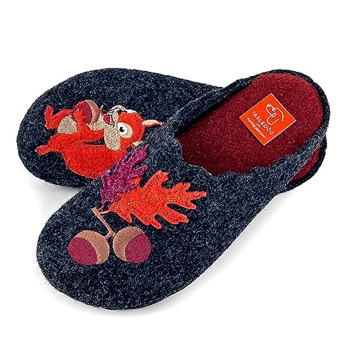 JOMIX Winter Spanische Clog Filzclog Damen Flache Pantoffeln Lässige Parfümierte Slippers Bunte Cartoon Hausclog Hausschuhe Indoor Outdoor (Dunkelgrau Eichhörnchen, 38 EU) von JOMIX