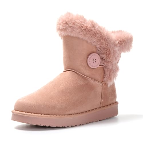 JOMIX Winter Stiefeletten Damen Warme Wildleder Boots Flauschige Fell Gefütterte Winterstiefel Antirutsch Sohle Outdoor (Rosa, 37 EU) von JOMIX