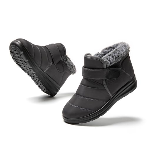 JOMIX Winterschuhe Damen mit Klettverschluss Warme Gefüttert Winterstiefel Antirutsch Sohle Schneestiefel Outdoor Stiefel Gefüttert Wasserdicht (Grau 38 EU, MD9762) von JOMIX