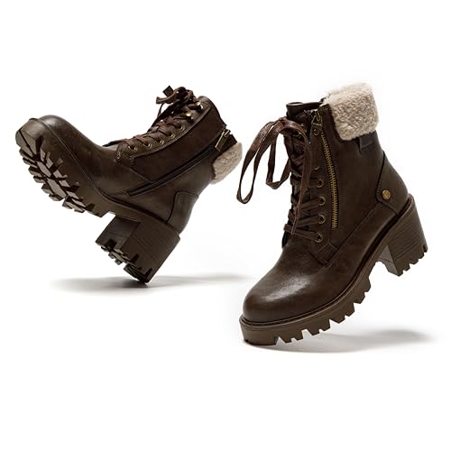 JOMIX Winterstiefel Damen Klettverschluss Outdoor Winterschuhe 40 Biker Boots Wasserdicht Biker Boots (Braun 40 EU, MD1053) von JOMIX