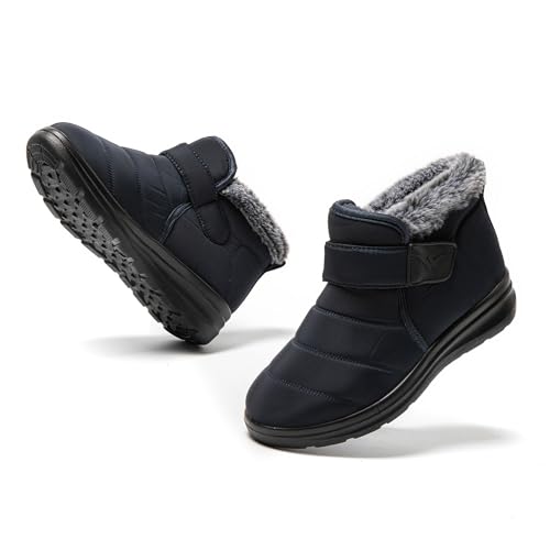 JOMIX Winterstiefel Damen Warm Outdoor Winterschuhe 40 Hausschuhe Boots mit Klettverschluss Wasserdicht Hausschuhe Boots Stiefel Winter (Blau 40 EU, MD9762) von JOMIX