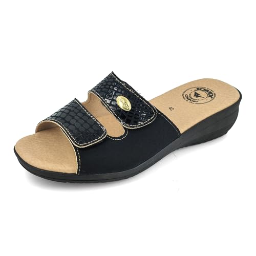 JOMIX Pantoletten Damen mit Absatz Bohemia Strandsandalen Sandalen Sommerschuhe Pantoffeln Alte Frauen (Schwarz, 38 EU, ITD1515) von JOMIX