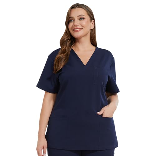 JONATHAN UNIFORM Kasacks Damen Pflege Leichter Stoff 3 Taschen, V-Ausschnitt Medizinische Berufsbekleidung Arzt Kostüm Altenpflege Tunika (Navy blau, L) von JONATHAN UNIFORM