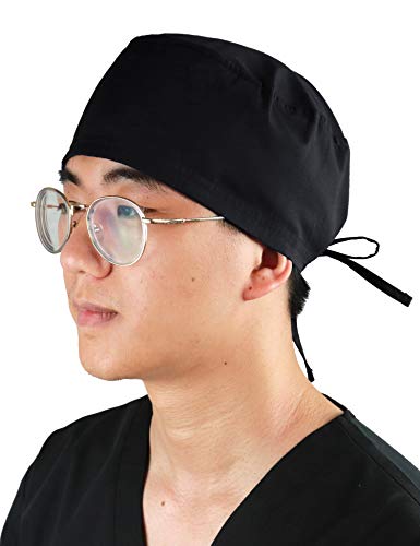 JONATHAN UNIFORM OP Haube Stoff Herren Damen mit Frottierpad, Chirurgische Kappe Verstellbar für Arzt Zahnarzt Pflege Krankenschwester Klinik (Schwarz) von JONATHAN UNIFORM
