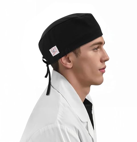 JONATHAN UNIFORM OP Hauben Damen Herren Verstellbar Leichter Stoff mit Frottierpad, OP Haube Chirurgische Kappe Arzt Krankenschwester Kopfbedeckung (Schwarz) von JONATHAN UNIFORM