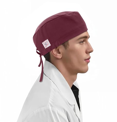 JONATHAN UNIFORM OP Hauben Damen Herren Verstellbar Leichter Stoff mit Frottierpad, OP Haube Chirurgische Kappe Arzt Krankenschwester Kopfbedeckung (Weinrot) von JONATHAN UNIFORM