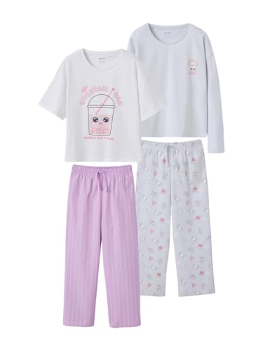 JONEN 2er-Pack Schlafanzüge Bubble Tea, Mädchen himmelblau 146/152 von JONEN