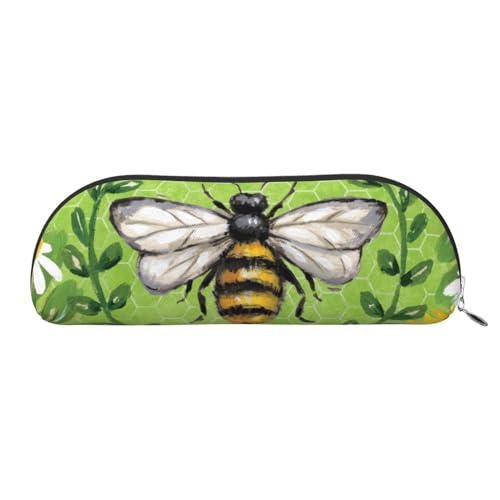 Bee & Sunflowers Leder-Aufbewahrungstasche, halbrund, stilvolle und funktionale Bleistifttasche, Aufbewahrungstasche, Make-up-Tasche, Mehrzweck-Organizer-Tasche, vielseitige Make-up-Tasche, silber, von JONGYA