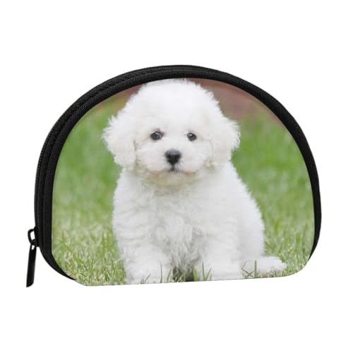 JONGYA Bichon Frisé Hund bedruckte Muschel-tragbare Mini-Aufbewahrungstasche für Kleingeld, langlebig und tragbar, LQB58 von JONGYA