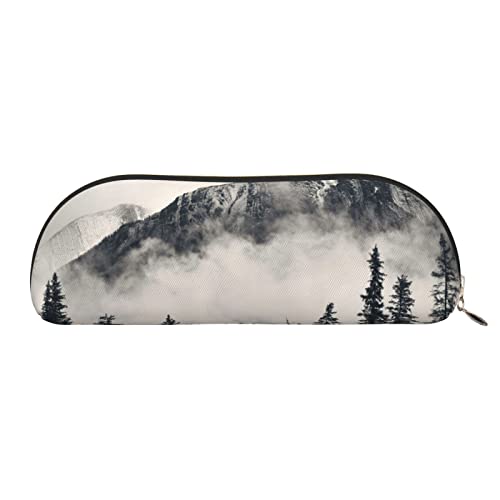 Canadian Smokey Mountain Cliff Leder-Aufbewahrungstasche, halbrund, stilvolle und funktionale Bleistifttasche, Aufbewahrungstasche, Make-up-Tasche, Mehrzweck-Organizer-Tasche, vielseitige von JONGYA