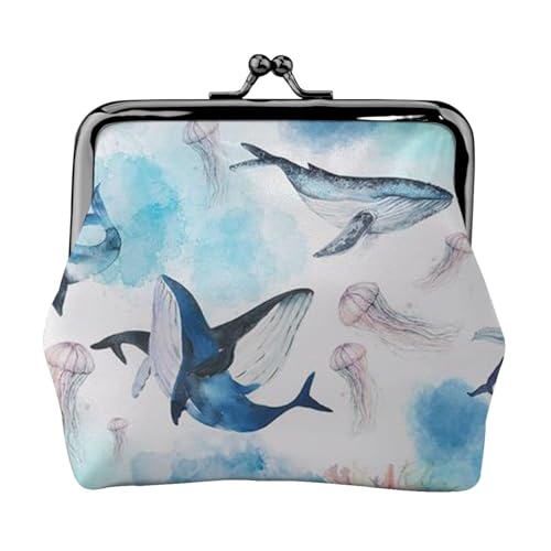 Color Butterfly Damen Leder Kiss Lock Münzbörse - Stilvolle und kompakte Münzbörse für den täglichen Gebrauch, Meerwal und Qualle, Einheitsgröße, Münztasche von JONGYA