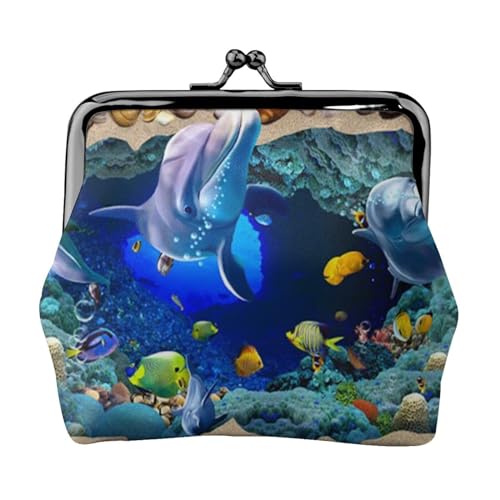 Color Butterfly Damen Leder Kiss Lock Münzbörse - Stilvolle und kompakte Münzbörse für den täglichen Gebrauch, Underwater World Blue Marine Life, Einheitsgröße, Münztasche von JONGYA