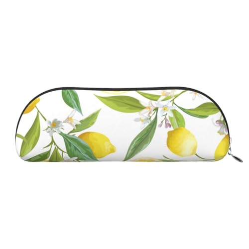 Fresh Tropical Lemons Leder-Aufbewahrungstasche, halbrund, stilvolle und funktionale Federmäppchen, Aufbewahrungstasche, Make-up-Tasche, Mehrzweck-Organizer-Tasche, vielseitige Make-up-Tasche, silber, von JONGYA