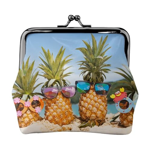 Gelbe Sonnenblume Floral Damen Leder Kiss Lock Münzbörse - Stilvolle und kompakte Münzbörse für den täglichen Gebrauch, Ananas Fruit Sonnenbrille Sand Beach, Einheitsgröße, Münztasche von JONGYA