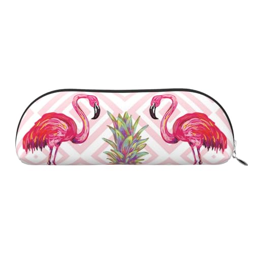 Halbrunde Aufbewahrungstasche aus Leder, Motiv: Flamingo, Ananas, Pink – Stilvolle und funktionale Bleistifttasche, Aufbewahrungstasche, Make-up-Tasche, Mehrzweck-Organizer, Tasche, vielseitige von JONGYA