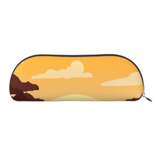 Halbrunde Aufbewahrungstasche aus Leder mit Elefant und Giraffe im Sonnenuntergang, stilvolle und funktionale Bleistifttasche, Aufbewahrungstasche, Make-up-Tasche, Mehrzweck-Organizer, vielseitige von JONGYA