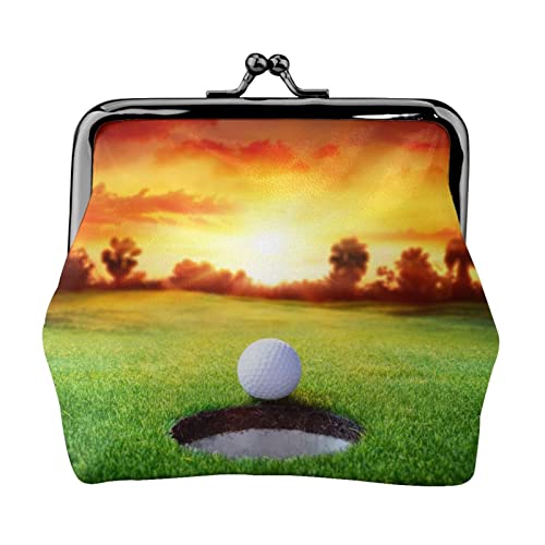 Happy Walking Kitty Damen Leder Kiss Lock Münzbörse - Stilvolle und kompakte Münzbörse für den täglichen Gebrauch, Sport Golfball Sonnenuntergang Baum, Einheitsgröße, Münztasche von JONGYA