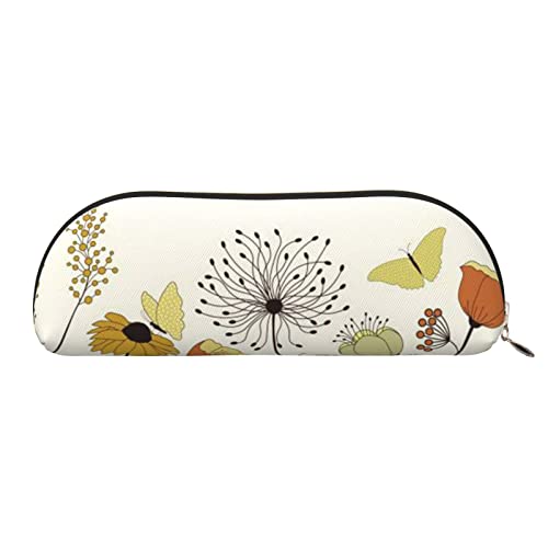 Hen Flying Butterflies Among Flowers Leather Half Round Storage Bag - Stylish and Functional Pencil Bag Storage Bag Makeup Bag Multi-Purpose Organizer Pouch Versatile Makeup Bag, gold, Einheitsgröße, von JONGYA