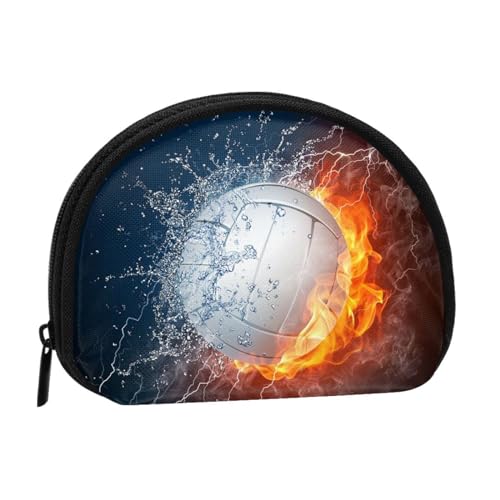 Ice and Fire Volleyball bedruckte Muschel-tragbare Mini-Aufbewahrungstasche für Kleingeld, langlebig und tragbar von JONGYA