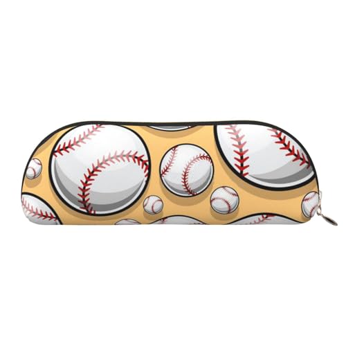 JONGYA Baseball-Muster, Softballball, Sport-Design, Leder, halbrunde Aufbewahrungstasche, stilvolle und funktionale Bleistifttasche, Aufbewahrungstasche, Make-up-Tasche, Mehrzweck-Organizer, von JONGYA