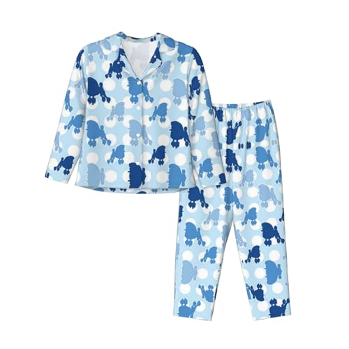 JONGYA Blauer Pudel Polka Dot gedruckt Frauen Langarm Pyjama Set, bequeme und modische lässige Pyjamas, Schwarz , 42 von JONGYA