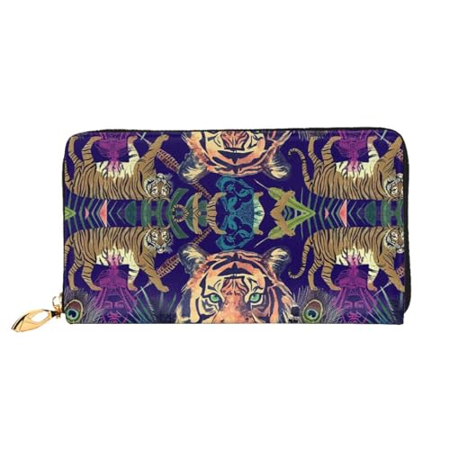 JONGYA City Train Printed Leather Long Handheld Wallet with Full Print, Showcasing Fashion and Creativity, Tiger Floral Flower, Einheitsgröße von JONGYA