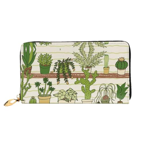 JONGYA City Train Printed Leather Long Handheld Wallet with Full Print, Showcasing Fashion and Creativity, Tropische Kaktuspflanze, Einheitsgröße von JONGYA