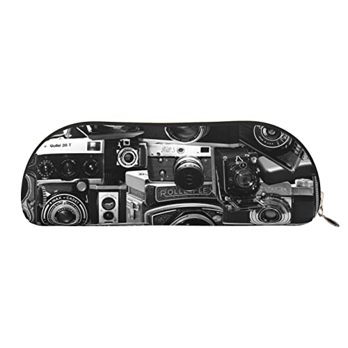 JONGYA Cool Camera Collection Leder-Aufbewahrungstasche, halbrund, stilvolle und funktionale Bleistifttasche, Aufbewahrungstasche, Make-up-Tasche, Mehrzweck-Organizer-Tasche, vielseitige von JONGYA