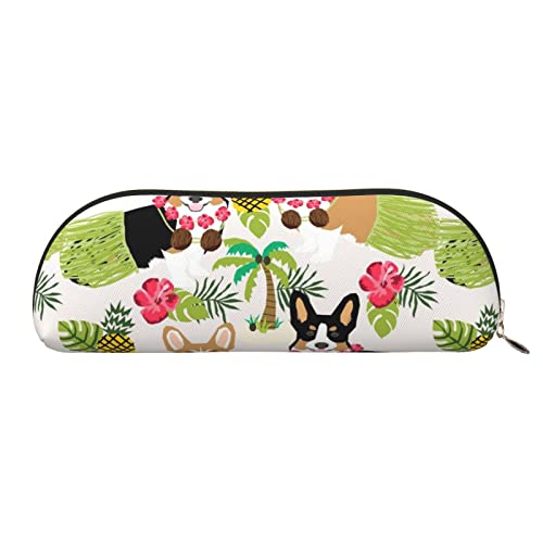 JONGYA Corgi Hawaiian Tropical Summer Ananas Leder Halbrunde Aufbewahrungstasche - Stilvolle und funktionale Bleistifttasche Aufbewahrungstasche Make-up Tasche Mehrzweck-Organizer-Tasche Vielseitige von JONGYA