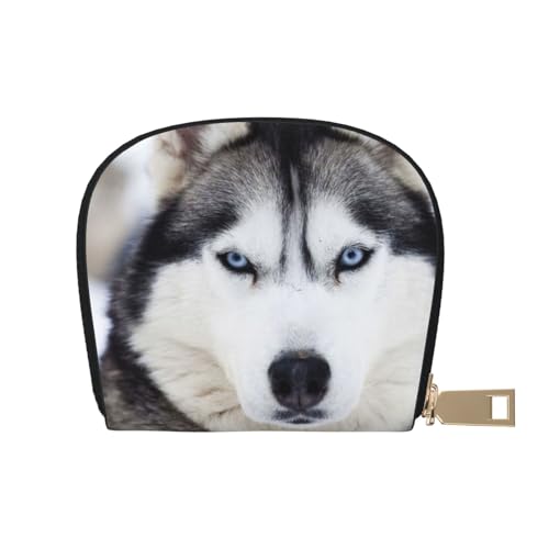 JONGYA Evil Eye Stilvolle bedruckte Ledertasche mit 12 Fächern für Karten und kleine Objekte., Niedlicher Husky, Einheitsgröße, Visitenkartenhalter von JONGYA