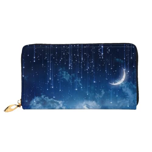 JONGYA Framing Lilac Flowers in Blossom Printed Leather Long Handheld Wallet with Full Print, Showcasing Fashion and Creativity, Falling Star Moon, Einheitsgröße von JONGYA