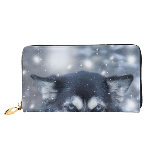 JONGYA Framing Lilac Flowers in Blossom Printed Leather Long Handheld Wallet with Full Print, Showcasing Fashion and Creativity, Sibirischer Husky im Schneehund, Einheitsgröße von JONGYA